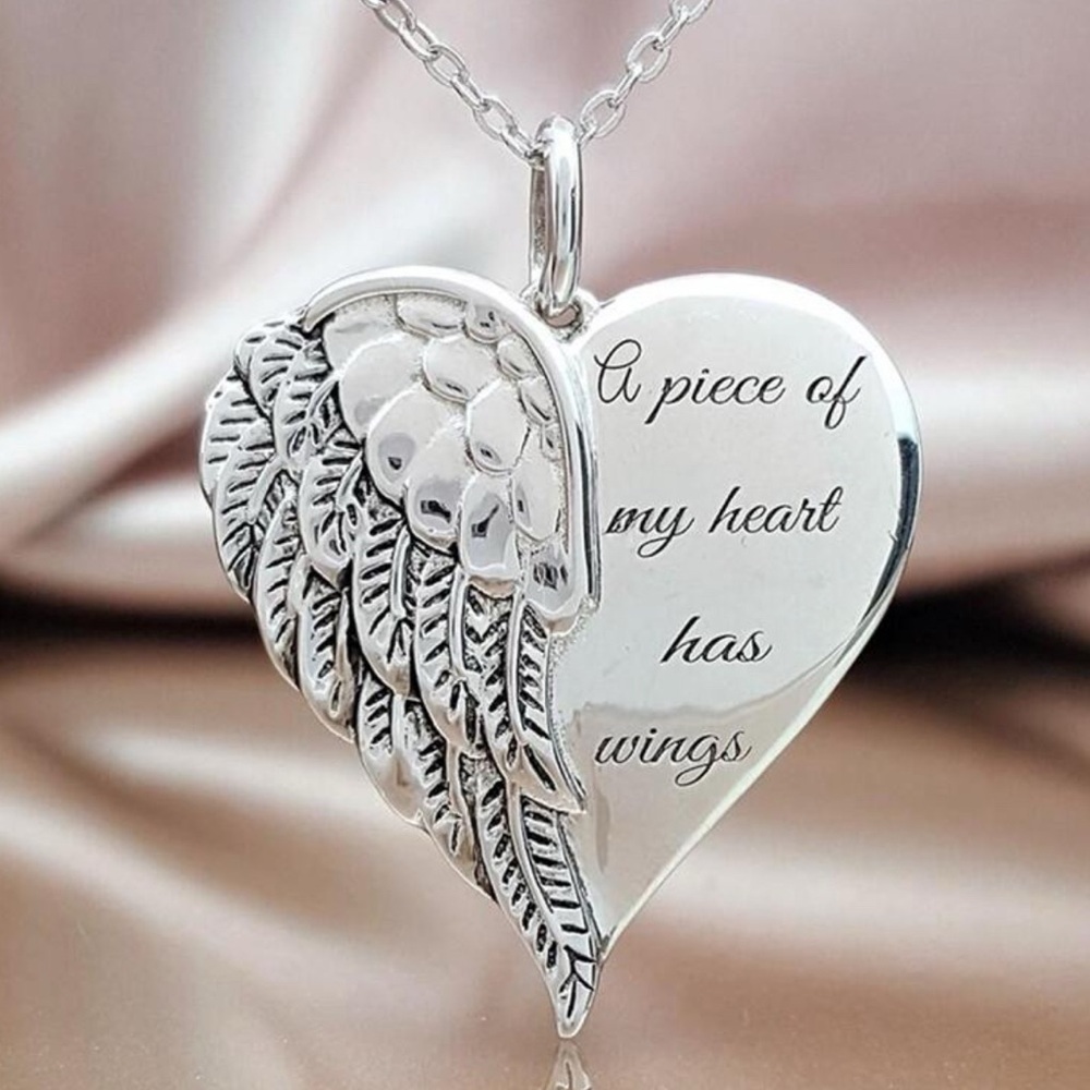 Silver Tone Angel Wing “A Piece of My‎ Heart Has Wings” Necklace